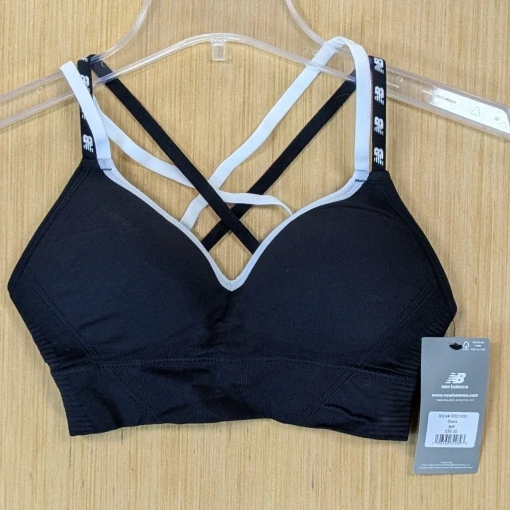 New Balance Women Black Multi-Strap Molded Support Sports Bra R001900 NWT Size S